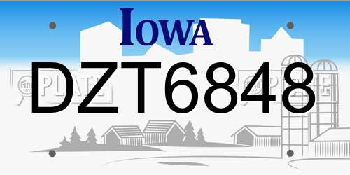 DZT6848 Iowa License Plate