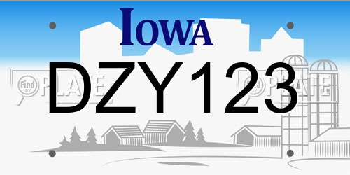 DZY123 Iowa License Plate