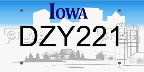 DZY221 Iowa License Plate