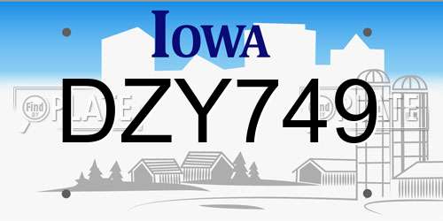 DZY749 Iowa License Plate