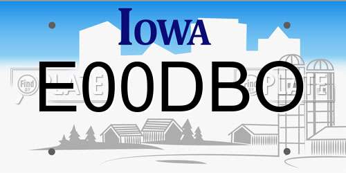 E00DBO Iowa License Plate