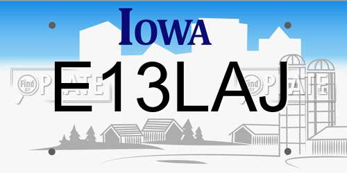 E13LAJ Iowa License Plate