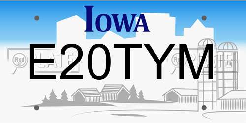 E20TYM Iowa License Plate