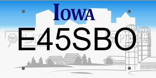 E45SBO Iowa License Plate