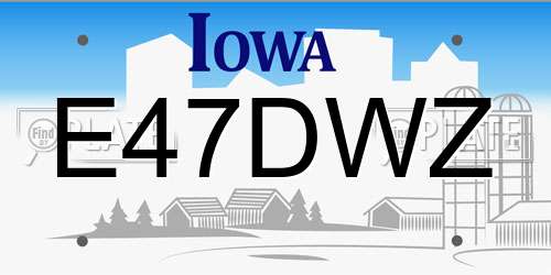 E47DWZ Iowa License Plate
