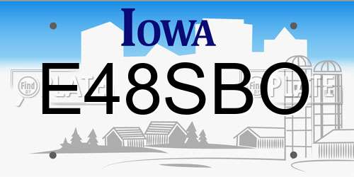 E48SBO Iowa License Plate