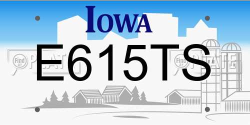 E615TS Iowa License Plate