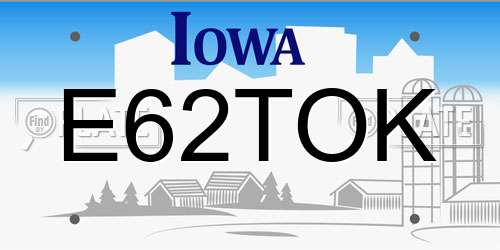 E62TOK Iowa License Plate