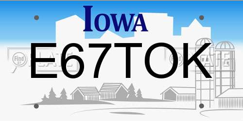 E67TOK Iowa License Plate