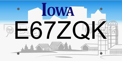 E67ZQK Iowa License Plate