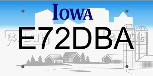 E72DBA Iowa License Plate