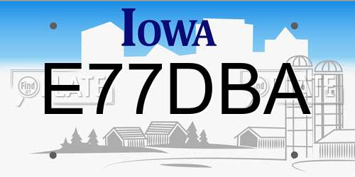 E77DBA Iowa License Plate
