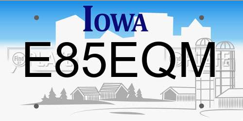 E85EQM Iowa License Plate