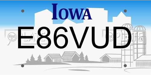 E86VUD Iowa License Plate