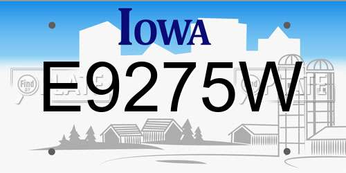 E9275W Iowa License Plate