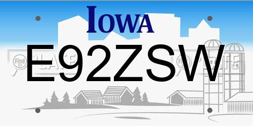 E92ZSW Iowa License Plate