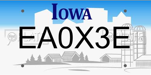EA0X3E Iowa License Plate
