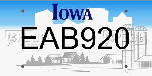 EAB920 Iowa License Plate