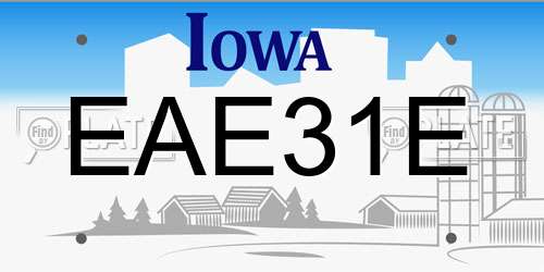 EAE31E Iowa License Plate