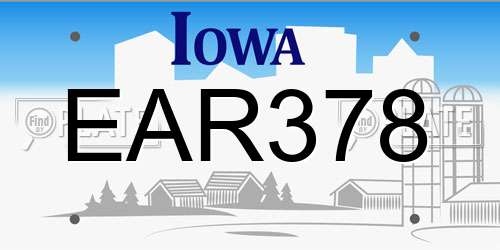 EAR378 Iowa License Plate