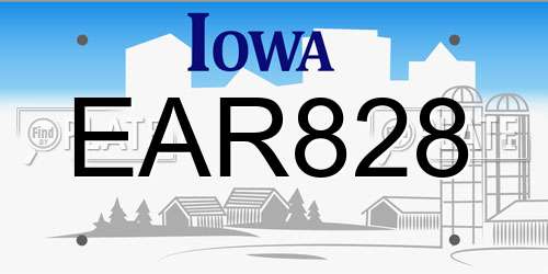 EAR828 Iowa License Plate