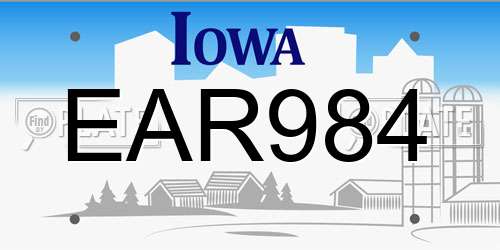 EAR984 Iowa License Plate