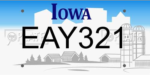 EAY321 Iowa License Plate