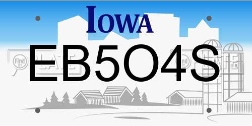 EB5O4S Iowa License Plate