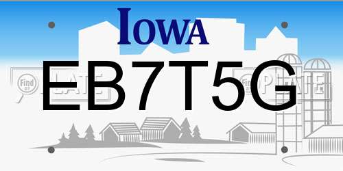 EB7T5G Iowa License Plate