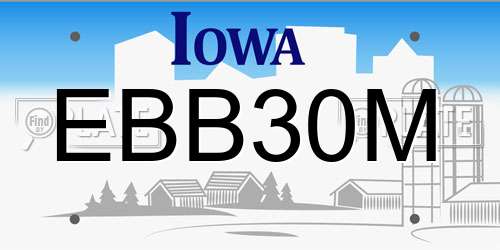 EBB30M Iowa License Plate