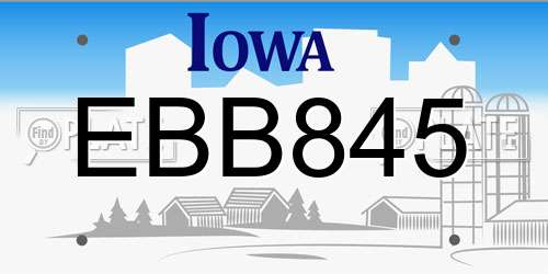 EBB845 Iowa License Plate