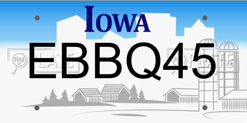 EBBQ45 Iowa License Plate