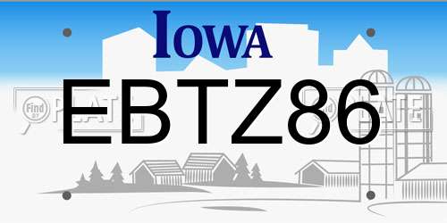 EBTZ86 Iowa License Plate