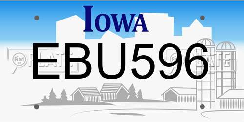 EBU596 Iowa License Plate