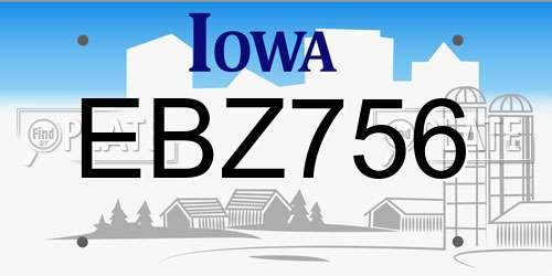 EBZ756 Iowa License Plate
