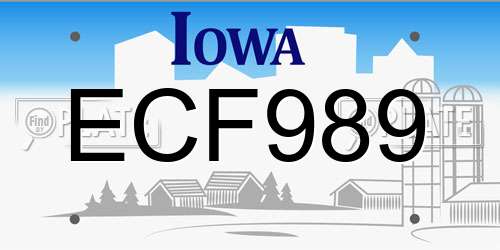 ECF989 Iowa License Plate