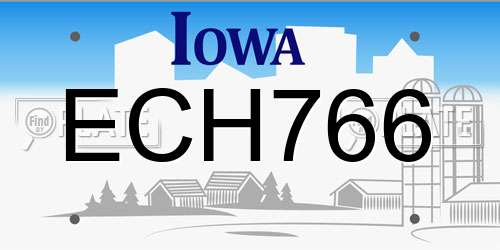 ECH766 Iowa License Plate
