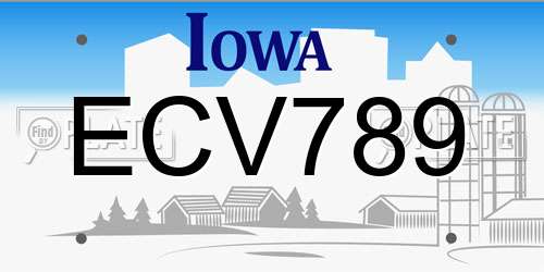ECV789 Iowa License Plate