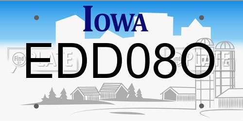 EDD08O Iowa License Plate