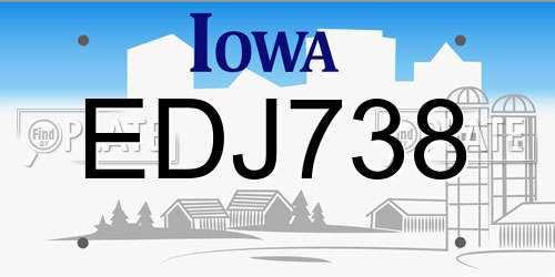EDJ738 Iowa License Plate