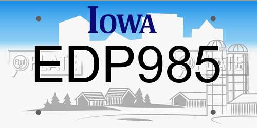 EDP985 Iowa License Plate