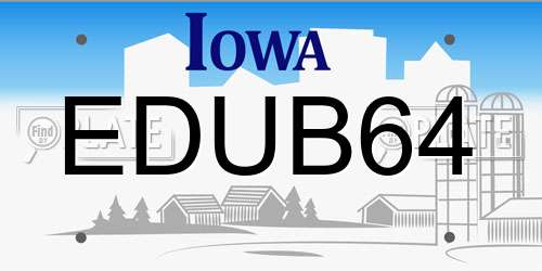 EDUB64 Iowa License Plate