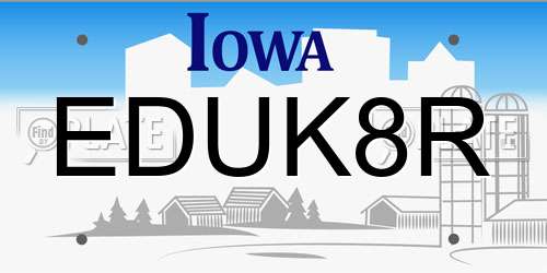 EDUK8R Iowa License Plate