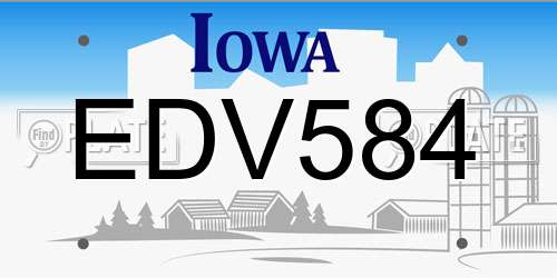 EDV584 Iowa License Plate