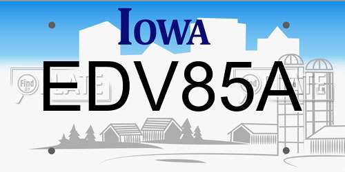 EDV85A Iowa License Plate