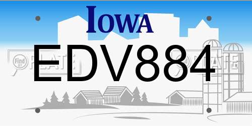 EDV884 Iowa License Plate