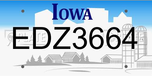 EDZ3664 Iowa License Plate