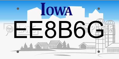 EE8B6G Iowa License Plate