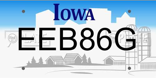 EEB86G Iowa License Plate
