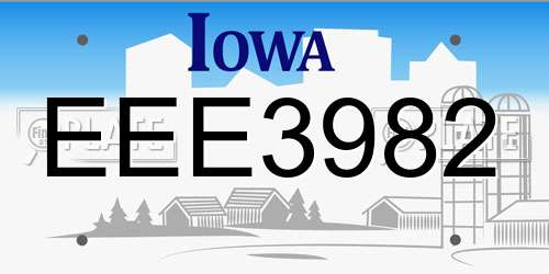 EEE3982 Iowa License Plate